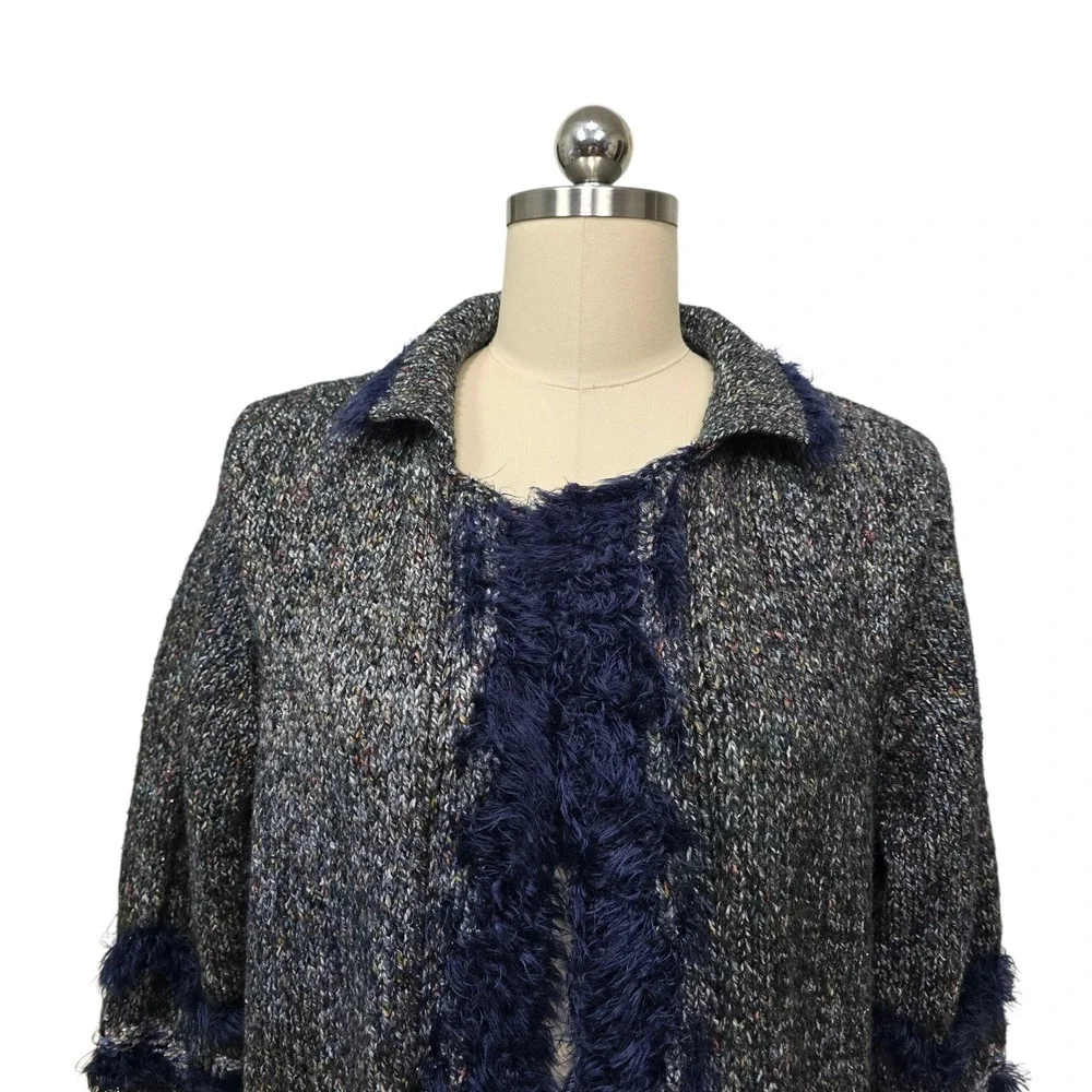 NIC+ZOE Mixed Media Faux Fur‎ Trim Long Cardigan Sweater Women's Size Large